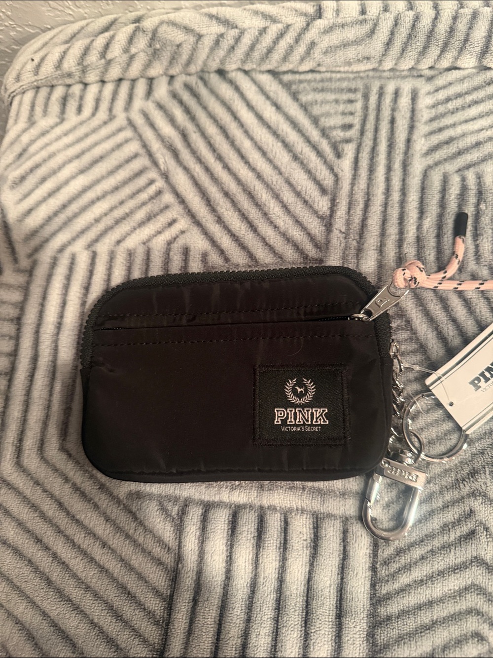 Victoria's Secret PINK Black Mini Zip Pouch with Pink Cord Accent
